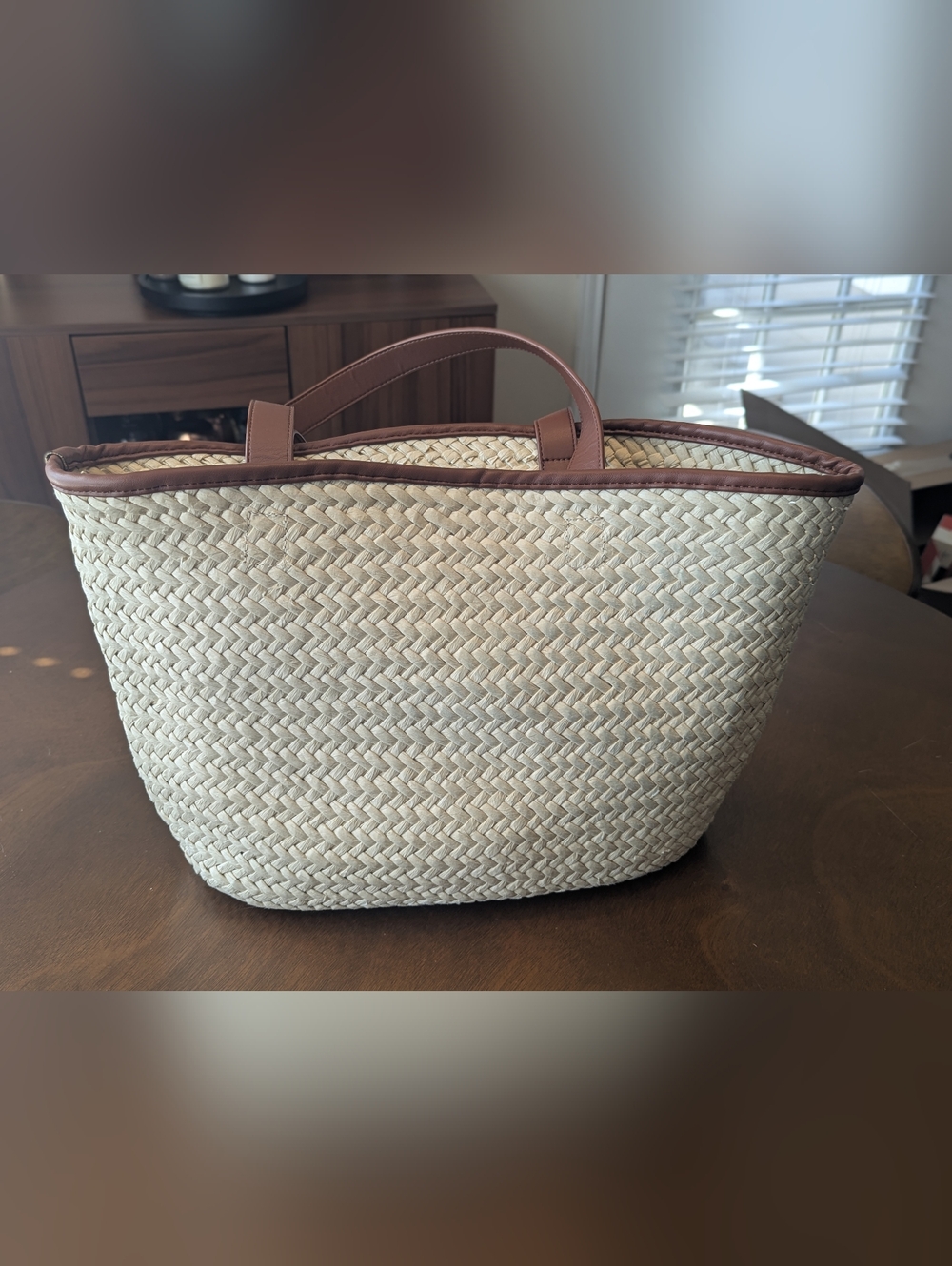 LOFT Straw Tote with Brown Leather Trim - Picture 6 of 11